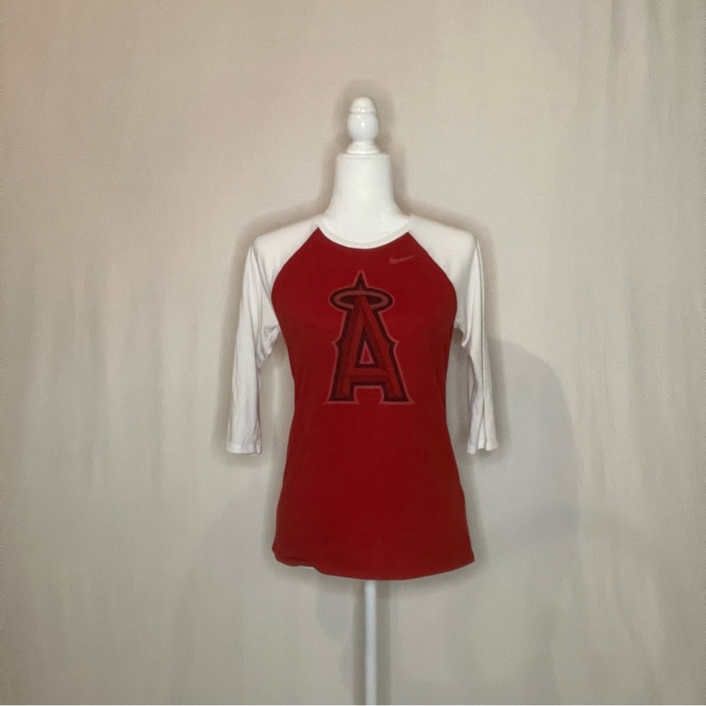 Nike Red and White Baseball Tee Athletic Los Angeles, Angels of Anaheim SzS